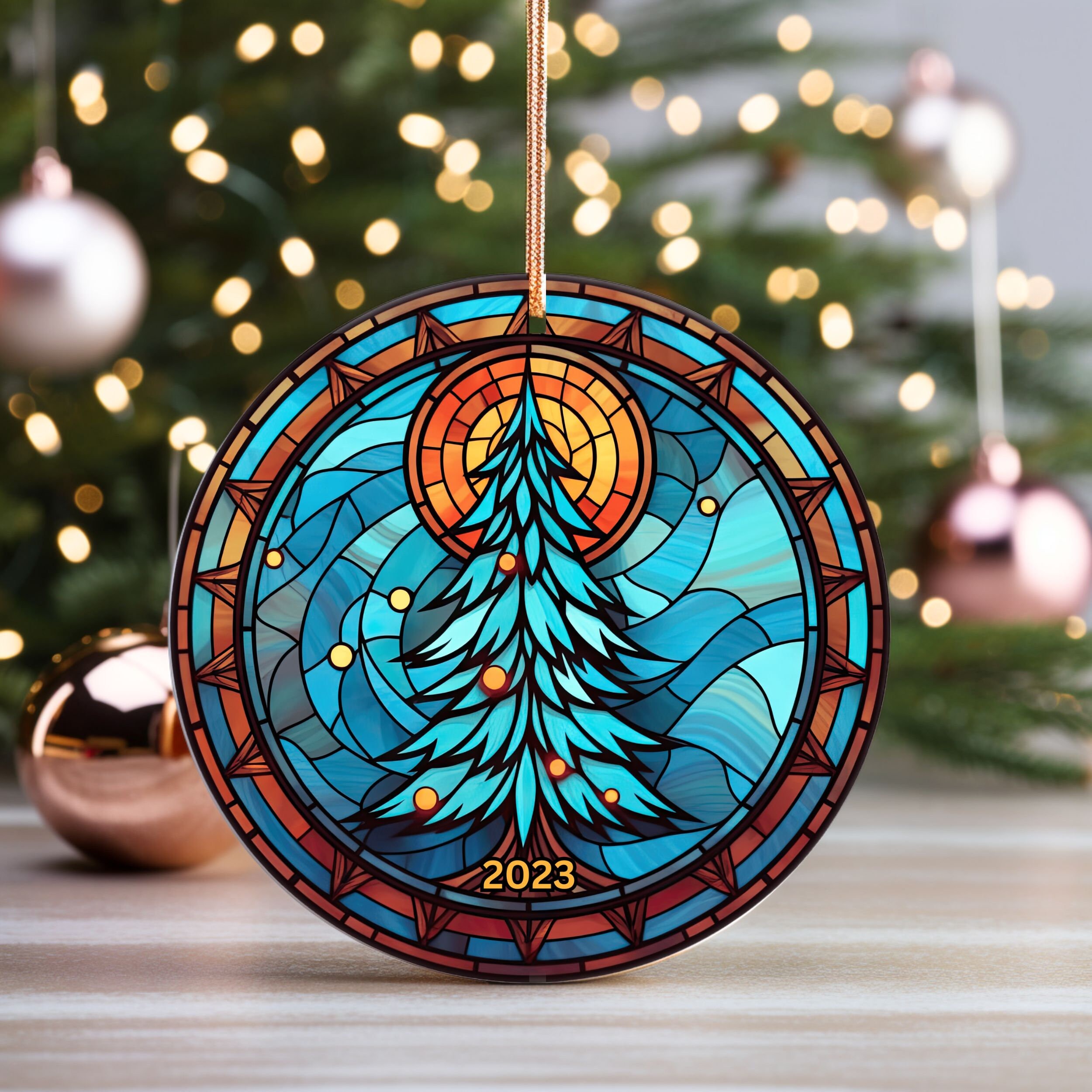 Christmas Tree 2023 Ornament, Christmas Decoration, Stained Glass Print ...