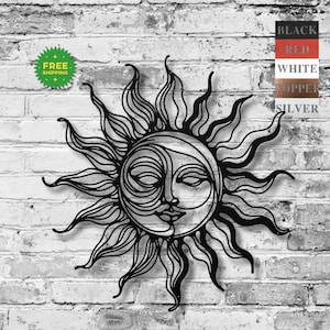 Metal Sun Face Wall Art | Outdoor Sun Moon Celestial Decor | Boho Sun Face Metal Sign | Garden Patio Wall Hanging | Rustic Sun Art Gifts