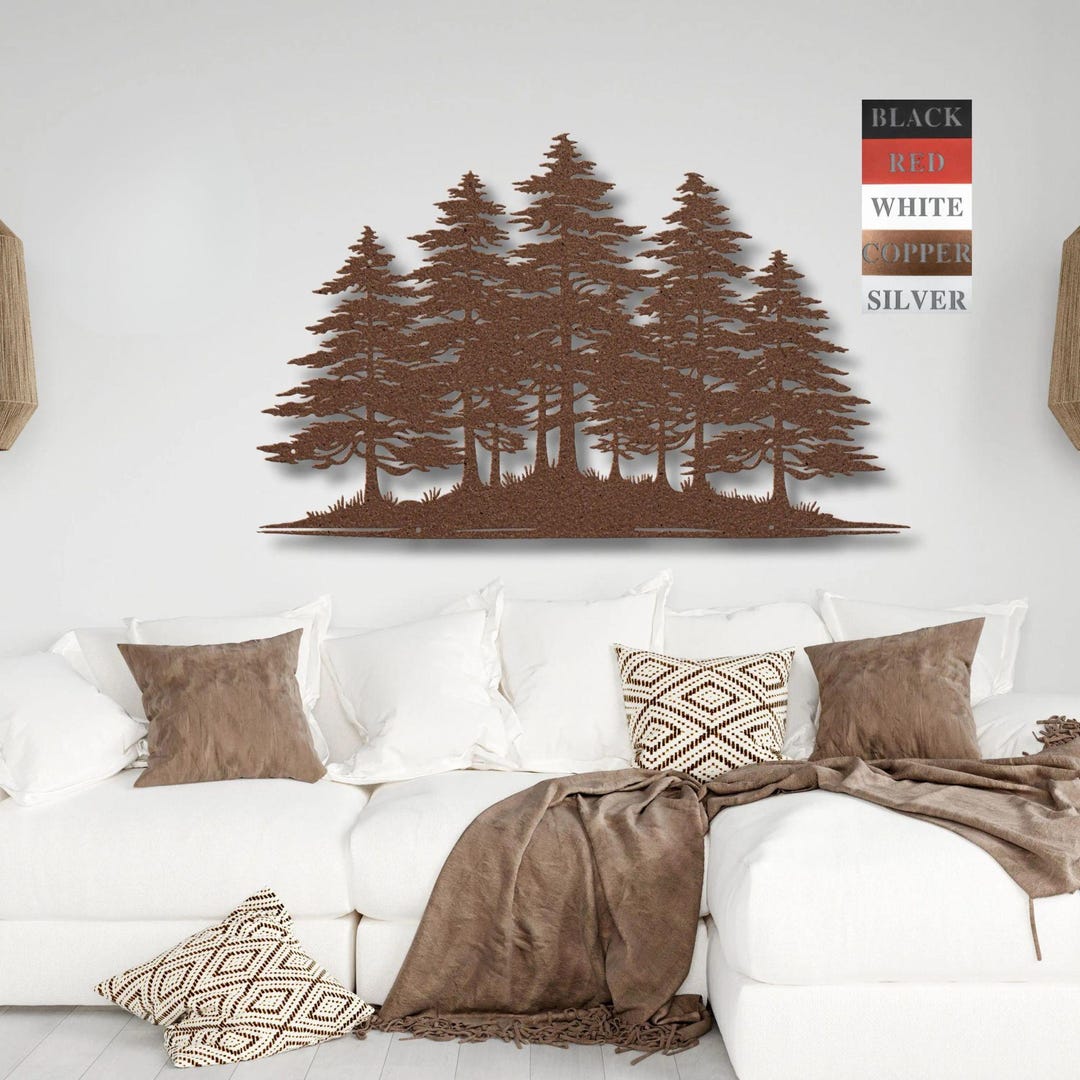 Wide Metal Cedar Tree Wall Art | Fireplace Mantle Decor | Garden ...