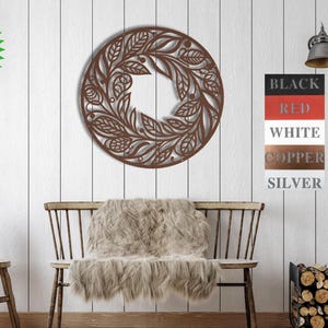 Christmas Metal Wreath Holly Leaves, Berries Bow Outdoor Metal Wall Art, Holiday Porch Decor, Winter Home Decor, Christmas Housewarming gift image 4
