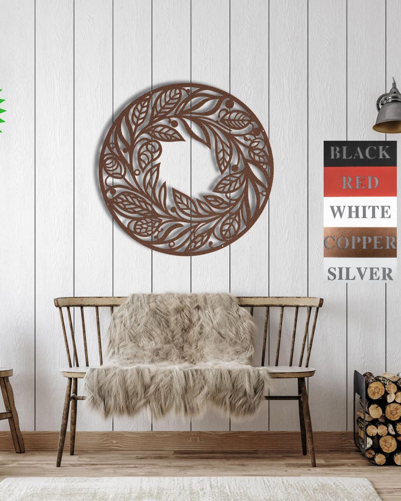 Christmas Metal Wreath Holly Leaves, Berries Bow Outdoor Metal Wall Art, Holiday Porch Decor, Winter Home Decor, Christmas Housewarming gift image 4