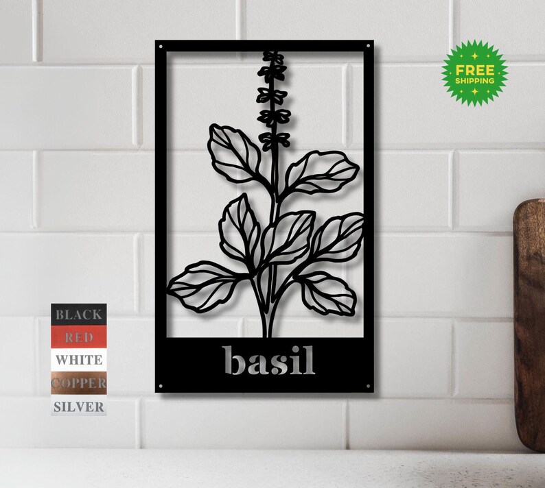 Metal Basil Kitchen Sign: Herb Wall Art, Farmhouse Decor - Etsy