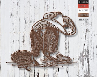 Metal Cowboy Boot Wall Art Western Ranch Decor Rodeo Silhouette Sign Southwestern Home Art Large Country Metal Sculpture