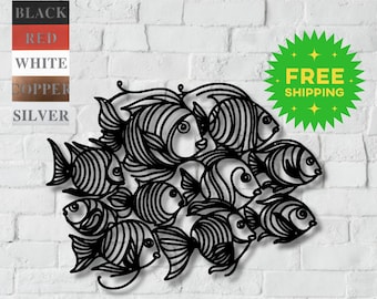 Metal School of Fish Wall Art Coastal Ocean Home Decor Fish Metal Sculpture Beach House Art Bathroom Nautical Metal Art Outdoor Indoor Decor