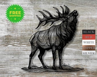 Metal Elk Wall Art Rustic Wildlife Decor Farmhouse Cabin Silhouette Natural Office Wall Accent Mountain Lodge Home Decor Outdoor Animal Art