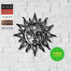 Metal Sun Wall Art Sun Moon Face Decor Outdoor Indoor Celestial Wall Hanging Beach Home Boho Patio Garden Rustic Modern Sunrise Art Metal