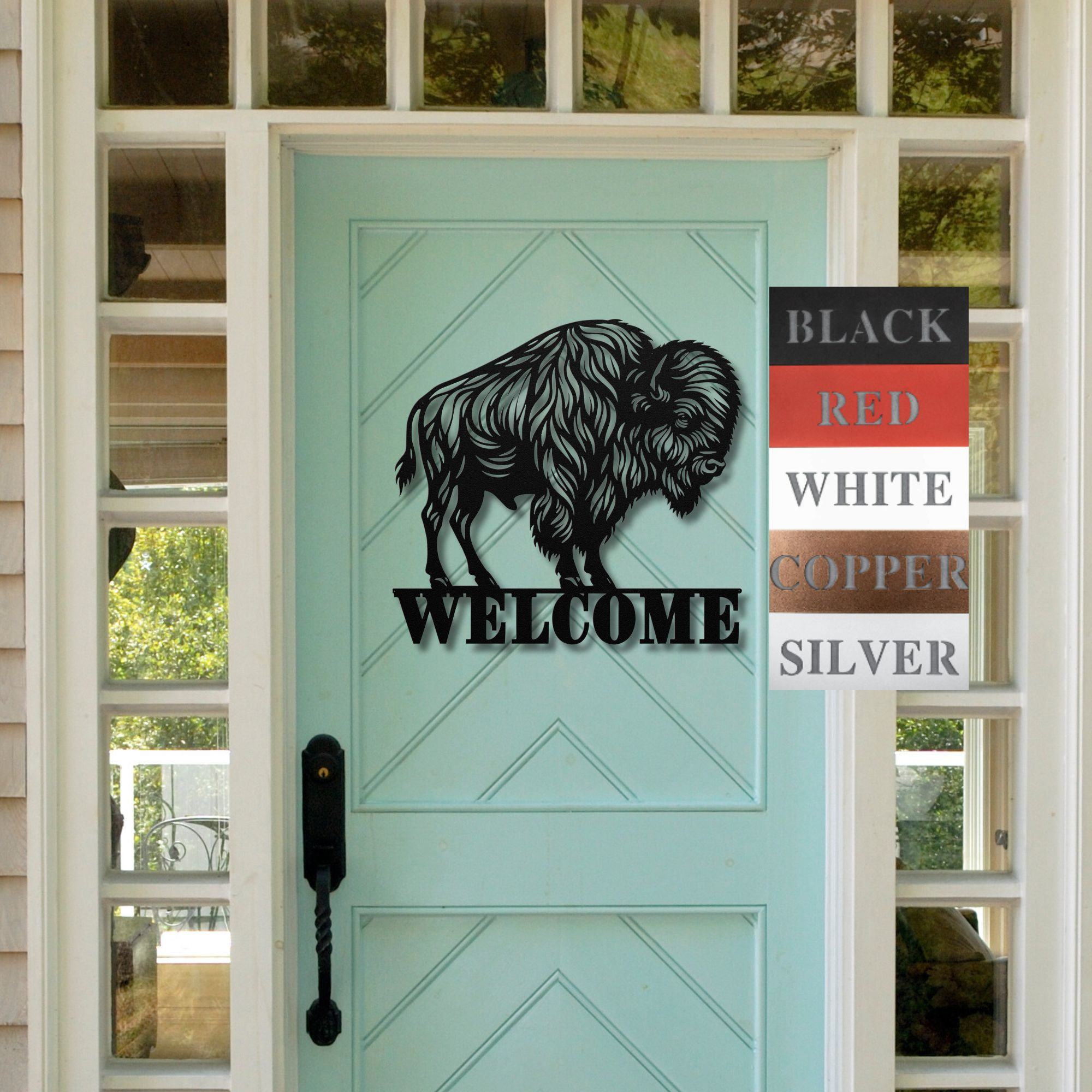 Metal Buffalo Welcome Sign | Bison Wall Hanging | Modern Ranch Decor ...