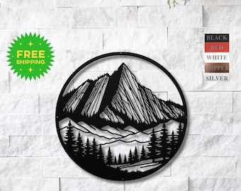Boulder Flatirons Metal Wall Art | Colorado Mountain Silhouette | Outdoor Hiking Nature Decor | Round Steel Design, Adventure Landscape Gift