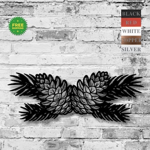 Metal Pine Cone Boughs Wall Art | Rustic Forest Nature Decor | Indoor Outdoor Cabin Wall Hanging | Woodland Pine Branch Metal Sign Art Gift