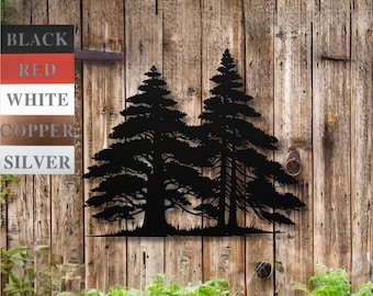 Metal Pine Trees Wall Art | Thick Evergreen Forest Silhouette | Rustic Lodge Cabin Decor | Mountain Lake House Wall Decor | Woodland Accent