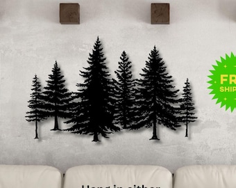 Metal Tree Wall Art | Pine Forest Mountain Decor | Fireplace Mantle Art | Rustic Cabin Lodge Wall Art | Nature Landscape Gift