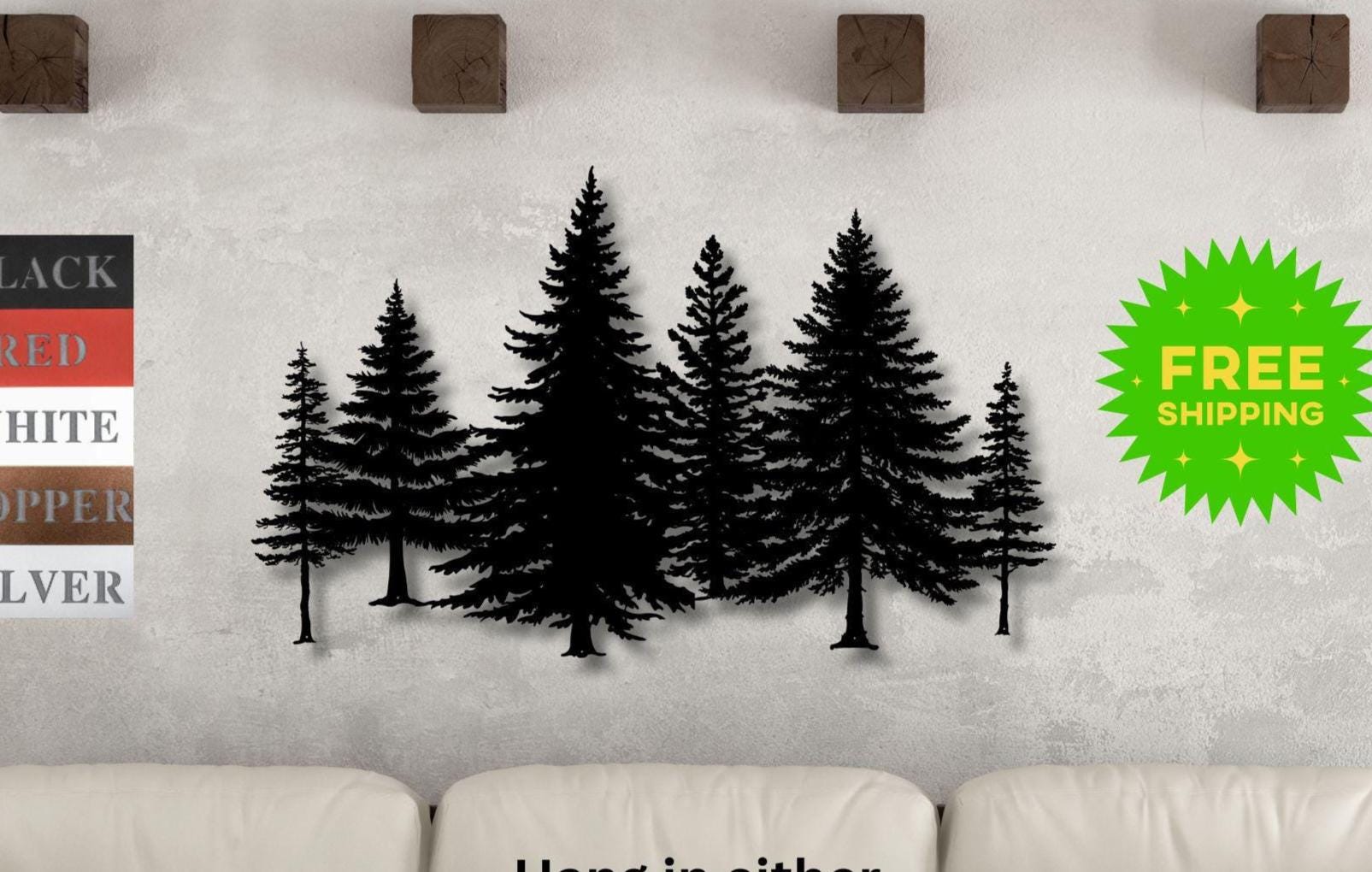 Metal Tree Wall Art | Pine Forest Mountain Decor | Fireplace Mantle Art ...