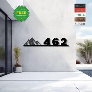 Metal Mountain Address Sign: Rustic Cabin Decor, House Number Wall Art