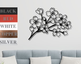 Metal Cherry Blossom Wall Art | Japanese Sakura Branch Decor | Indoor Outdoor Botanical Garden Art | Asian Spring Floral Wall Arts Gifts