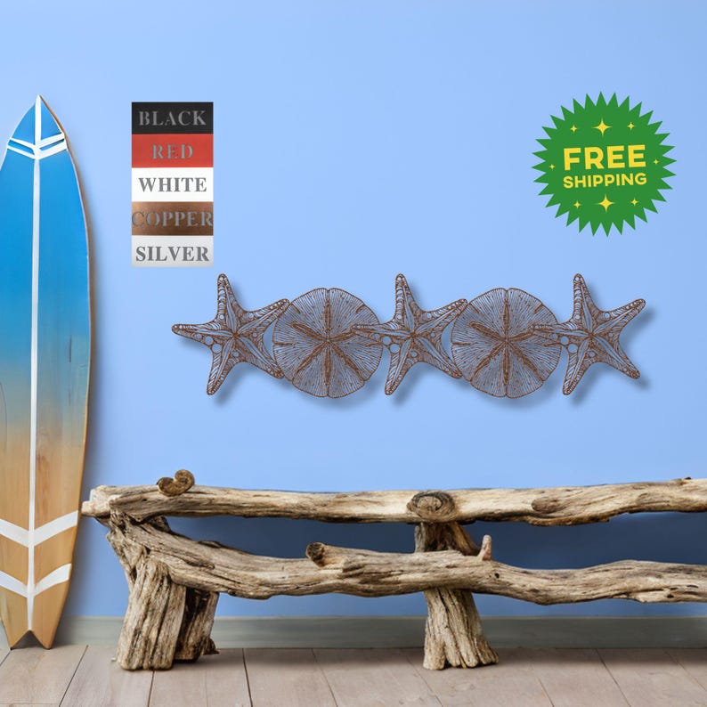 Metal Beach Decor | Starfish Sand Dollar Wall Sculpture | Nautical Sun ...