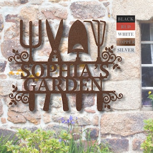 Personalized Metal Garden Sign | Custom Name Metal Decor | Garden Tools Wall Art | Outdoor Gardener Gift | Metal Fence Patio Accent for Mom