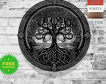 Yggdrasil Metal Wall Art Norse World Tree Celtic Knot Tree of Life Viking Mythology Decor Nordic Home Wall Hanging Pagan Spiritual Symbol ar
