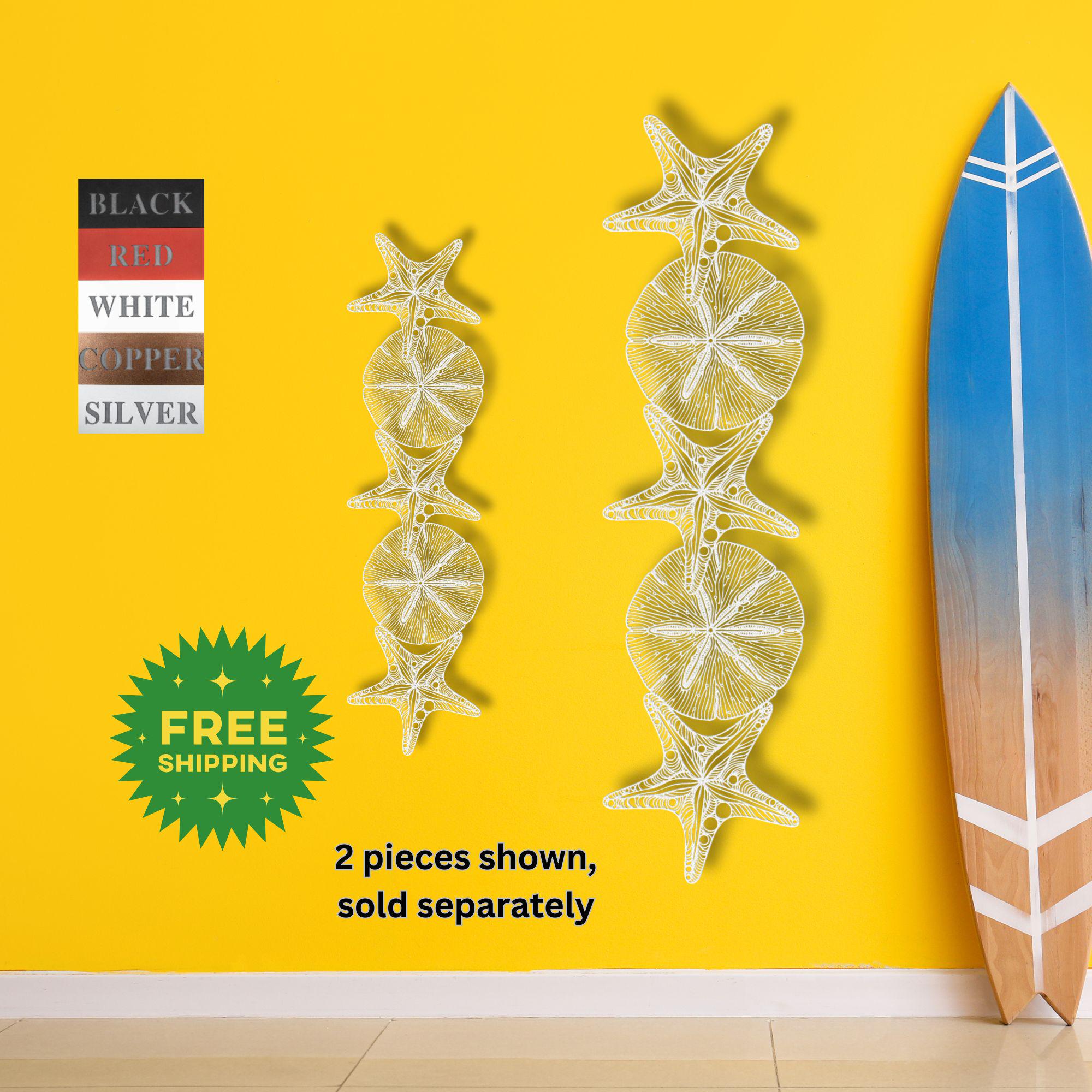 Metal Beach Decor | Starfish Sand Dollar Wall Sculpture | Nautical Sun ...