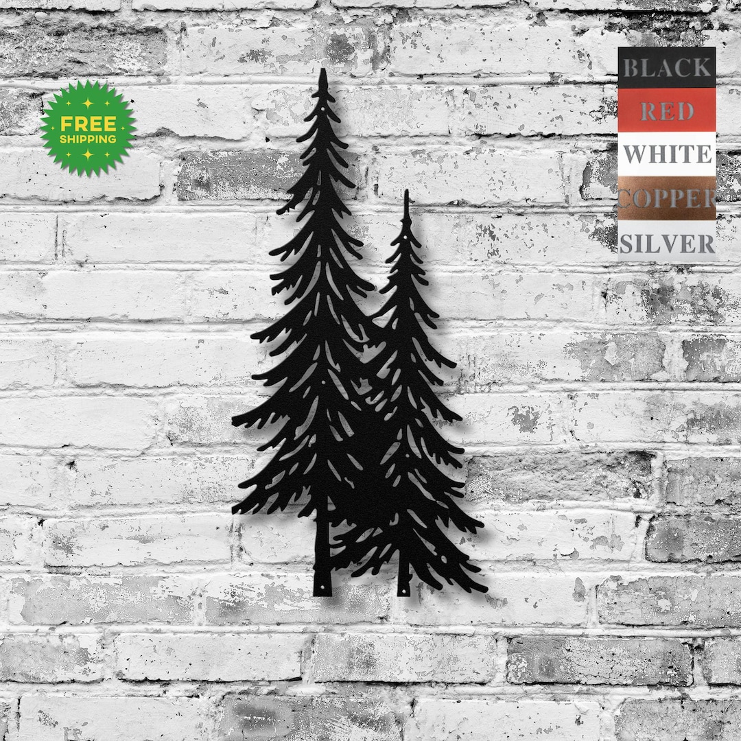 Metal Pine Tree Wall Art | Two Pine Trees Metal Decor | Forest Tree ...