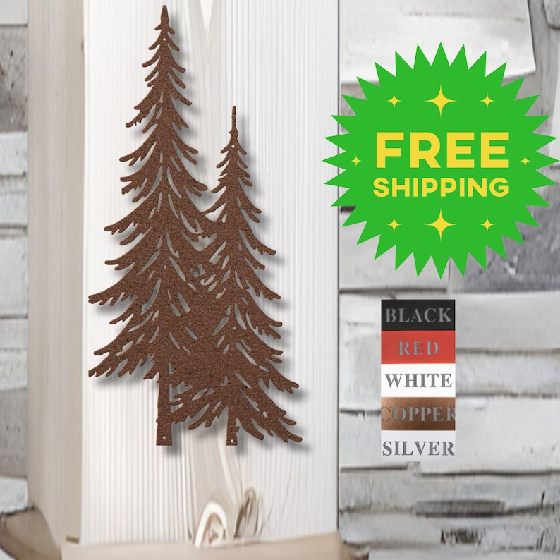 Metal Pine Tree Wall Art | Two Pine Trees Metal Decor | Forest Tree ...