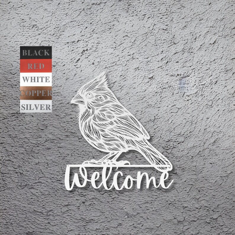 Cardinal Note Welcom Metal Cardinal Wall Art | Bird Garden Welcome Sign | Red Cardinal ...