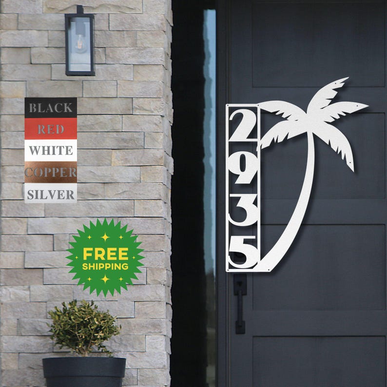Vertical House Number Sign | Palm Tree Beach Address | Metal Tropical ...