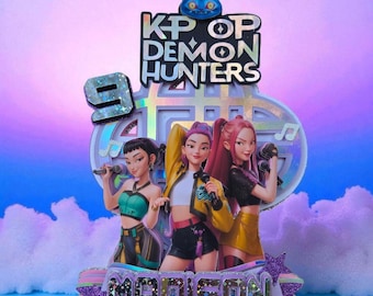 Personalized Kpop Demon Hunters Cake Topper with Name and Age – Kpop Anime Birthday Decoration – Themed Party Cake Topper