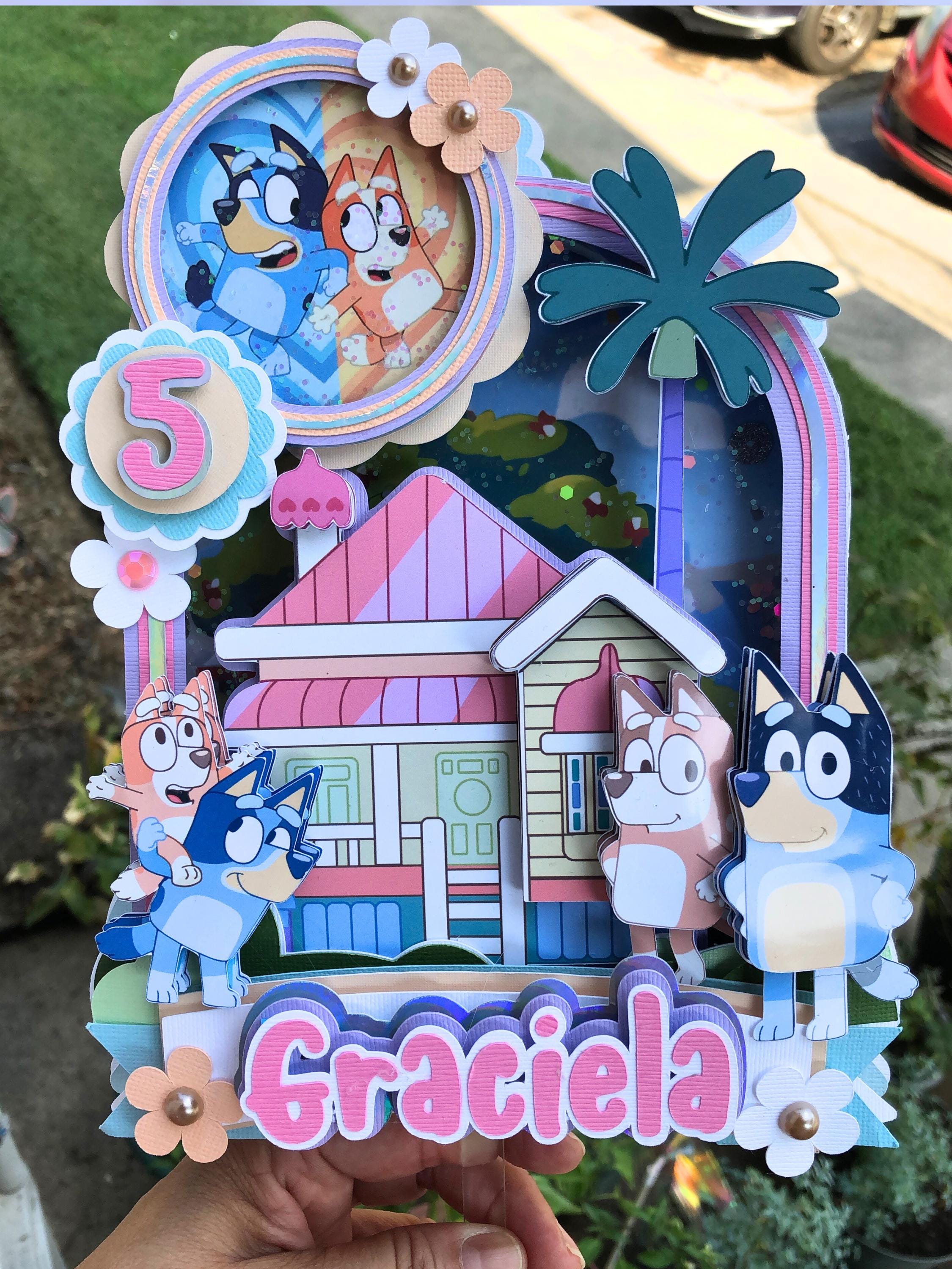 Personalized Bluey-inspired cake topper