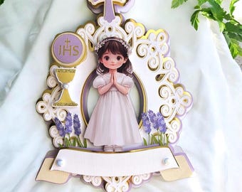 First communion cake topper, First holy communion, first communion Personalized, Cake topper, Cake topper communion, Communion cake decoration.