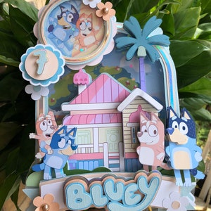 Topper de pastel inspirado en Bluey personalizado