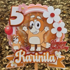 Cute Orange Puppy Birthday Cake Topper, Personalized Name and Age, Layered Shaker Cake Decoration, Custom Dog Party Decor