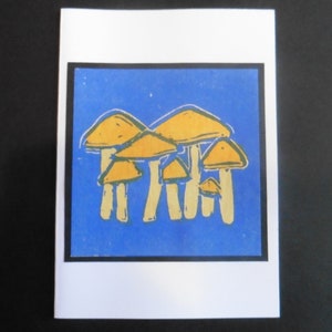 1 x Blank Card, &quot;Seven Toadstools&quot;. Handprinted  Linocut Card, Handmade Block print, Original Design Lino cut - Blank Card.