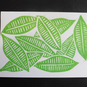 1 x Lino Cut Card  &quot;Nine Leaves&quot; Hand Printed Lino Print. Handmade card. Block Print, Hand Printed card. Nature Card,  Gardner&#39;s gift.