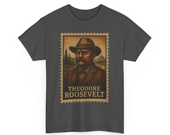 Theodore Roosevelt Vintage Stamp Tee: Explorer, President, Americana Style