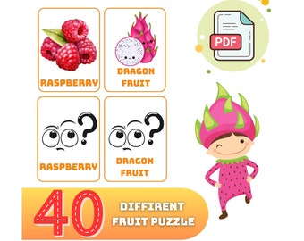 Fruits Cards, 40 Different Fruits for Kids, Montessori Flash Cards, Educational Cards, Preschool Fruit