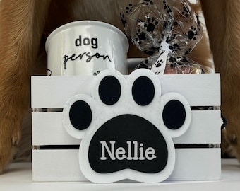 Personalized dog toy basket gift for dog lover custom wood storage box dog storage personalized dog name gift  storage tote new dog owner