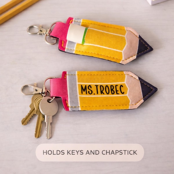 Personalized Pencil Chapstick Holder Keychain Teacher Gift Custom Name  Lip Balm Holder teacher appreciation gift back to school idea