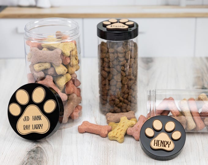 Personalized Dog Treat Container Wooden Lid Storage Pet Snacks Holder Custom Puppy Gift for Training Treat Jar custom pet storage cookie jar
