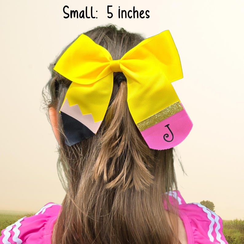Personalized hair bow for girls initial hair bow back to school customized bow pencil hair bow hair accessories pencil bow yellow small 5 x 5in