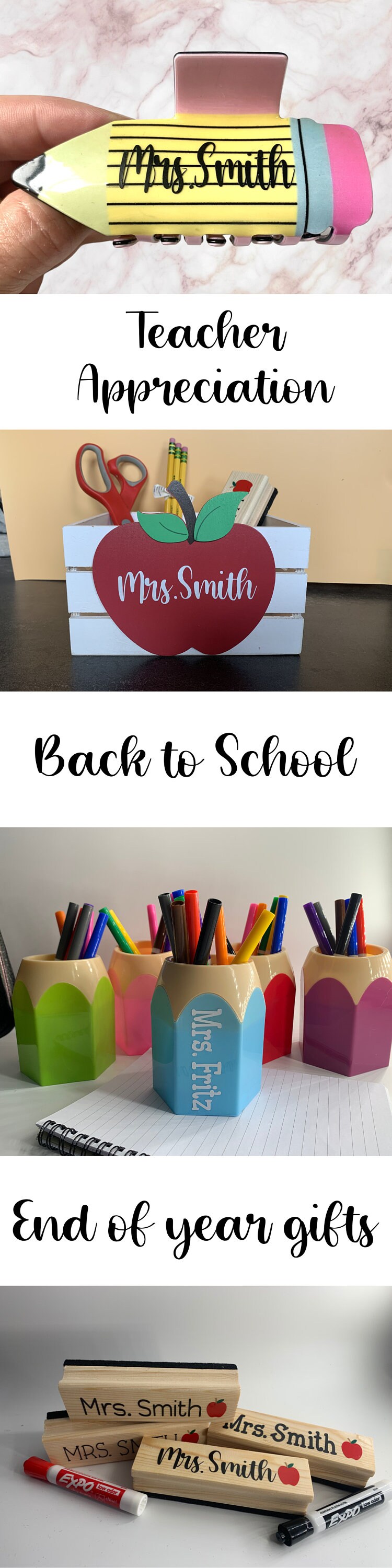 Haarspangen Set Für Lehrer – 3 Stück, Motiv Bleistift, Schulbus & Apfel, Aus Acryl, Für Dickes & Dünnes Haar