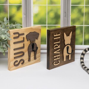 Wall Mount Pet Storage Custom Dog Leash Holder Premium Pine Construction Pet Name Design Dog Breed Silhouette Display Coat Hook System Beautiful Home Organization Essential Practical Supply Storage Solution Elegant Display Collection Rack