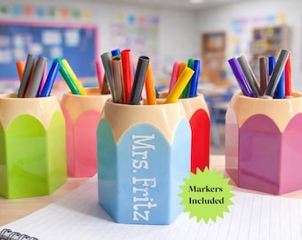 Personalized pencil holder for desk decor for classroom teacher organization preschool teacher gift idea back to school gifts staff gift