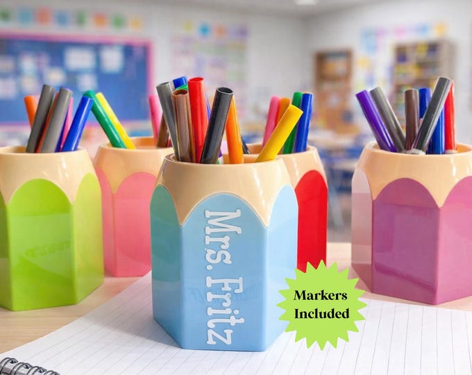 Personalized pencil holder for desk decor for classroom teacher organization preschool teacher gift idea back to school gifts staff gift