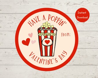 Etiqueta de palomitas de maíz de San Valentín, bolsa de regalo de San Valentín, pegatinas del Día de San Valentín de clase,