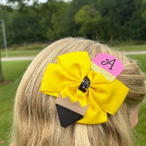 girls initial hair bow personalized hair bow for  back to school customized bow pencil hair bow  hair accessories pencil bow clip