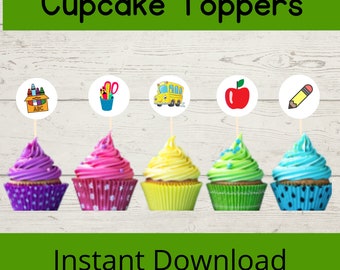 School theme cupcake toppers for students classmates first day of school school party staff party teacher appreciation  teacher thank you