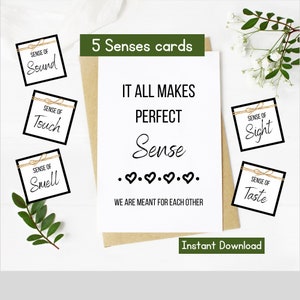 Tarjeta y etiqueta de regalo de los 5 sentidos Regalo de aniversario para él Regalo para ella Idea de cita nocturna Tarjeta de cita nocturna