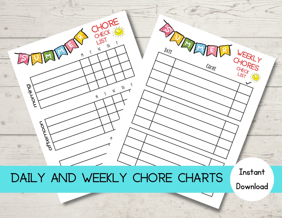 Printable Daily and Weekly Chore Charts - Etsy