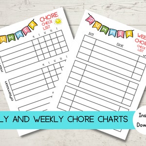 Printable Daily and Weekly Chore Charts - Etsy