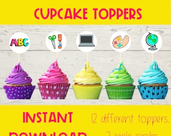 School theme cupcake toppers for students end of school year party for teachers appreciation week teacher thank you gift cupcake topper